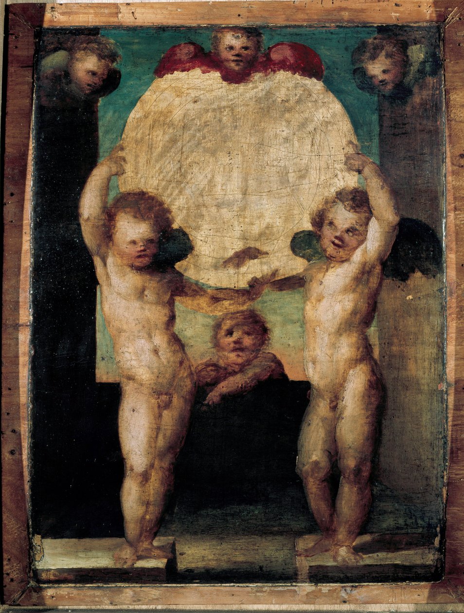 Putti reggimedaglione (Anioły niosące medalion nad głowami). Obraz Domenico Beccafumi (1486-1551) autorstwa Domenico Beccafumi