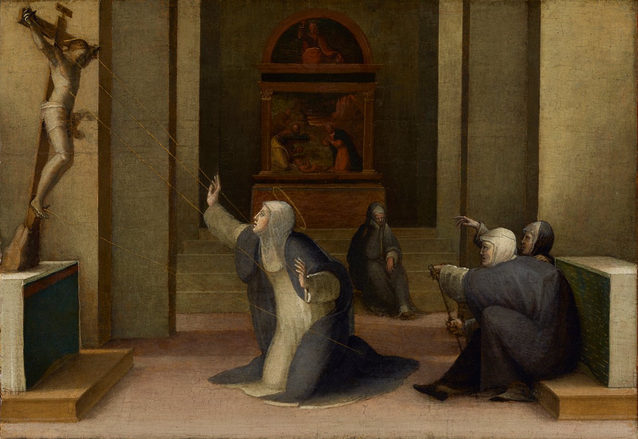 Święta Katarzyna ze Sieny otrzymująca stygmaty, ok. 1513-15 (olej i złoty płatek na desce) autorstwa Domenico Beccafumi
