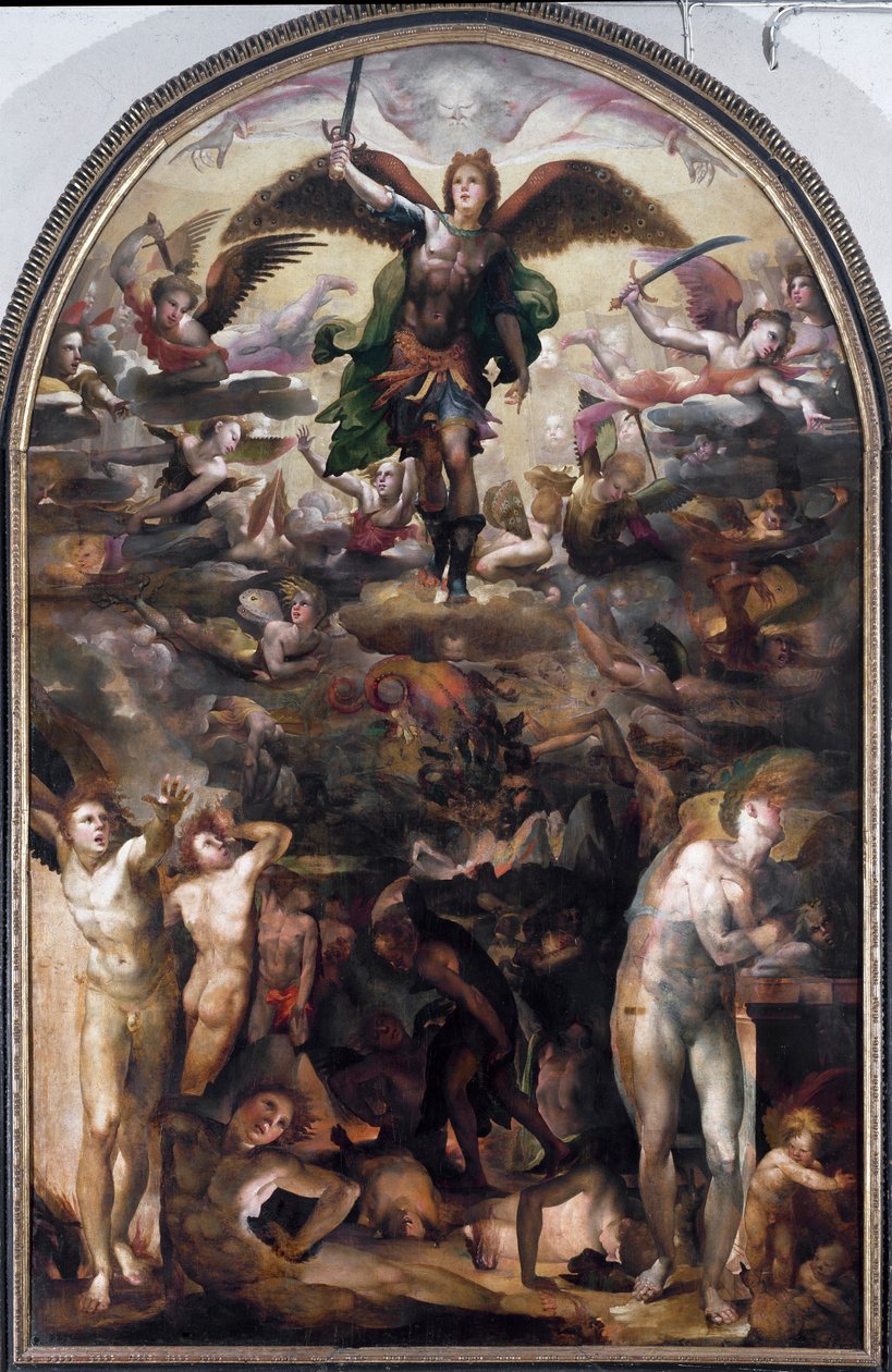 Święty Michał goni zbuntowanych aniołów (Upadek zbuntowanych aniołów). Obraz Domenico Beccafumi (1486-1551) autorstwa Domenico Beccafumi
