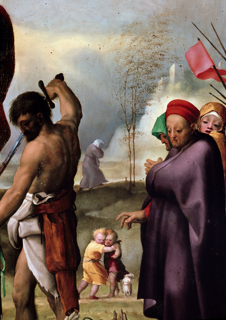 Św. Paweł na tronie, szczegół. Obraz Domenico Beccafumi (1486-1551), ok. 1515. Drink. Wymiary: 230x150cm. Siena (Siena), Muzeum Metropolitan Opera autorstwa Domenico Beccafumi