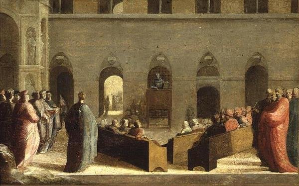 Kazanie św. Bernadino w Campo w Sienie, ok. 1528 autorstwa Domenico Beccafumi