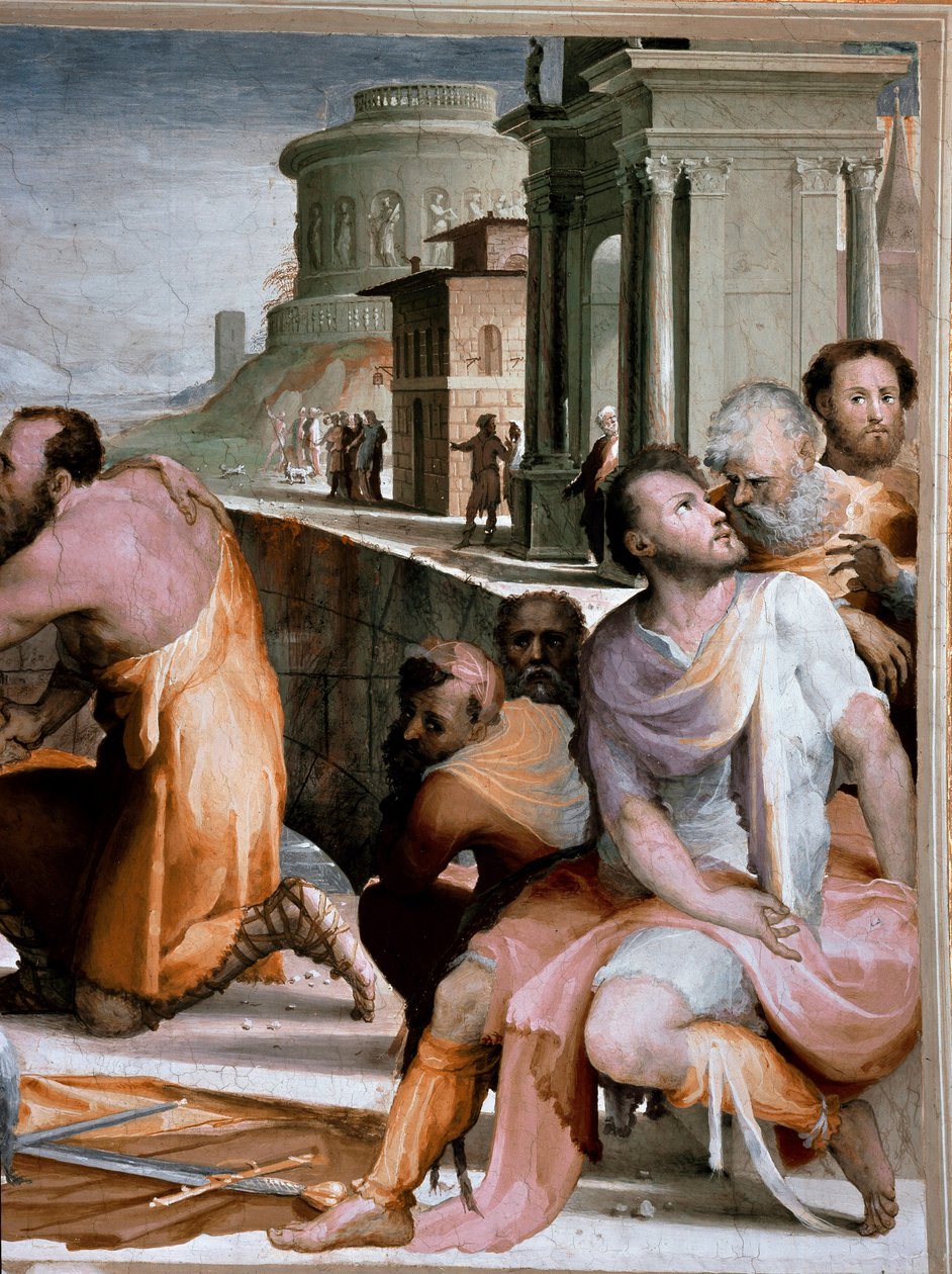 Pojednanie konsula rzymskiego Marka Fulviusa Flaccusa i Marka Emiliusza Lepidusa około 126 roku p.n.e. Szczegół. Fresk Domenico di Giacomo di Pace dit Beccafumi (1486-1551) 1529-1535 Siena, Palazzo Pubblico autorstwa Domenico Beccafumi