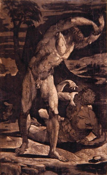 Dwa akty męskie w pejzażu, ok. 1540-80 (rycina i drzeworyt) autorstwa Domenico Beccafumi