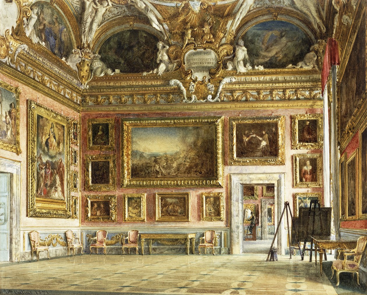 Wnętrza Palazzo Pitti, Florencja: Sala dell „Illiada z Andrea del sarto”sn „Wniebowzięcie”, 1871 autorstwa Domenico Caligo