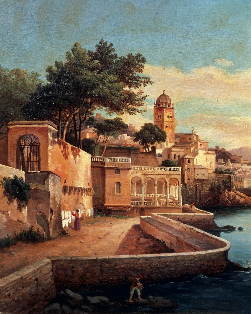 Widok Genui z ogrodów Palazzo Doria Pamphilj, autorstwa Pasquale Domenico Cambiaso (1811-1894), Włochy autorstwa Domenico Cambiaso
