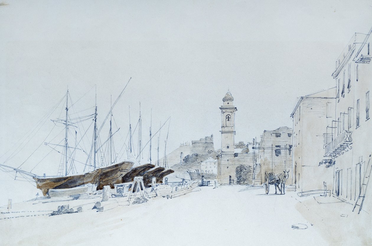 Widok broni w Taggia, ok. 1860 r., autorstwa Pasquale Domenico Cambiaso (1811-1894), Włochy Ołówek i akwarela. autorstwa Domenico Cambiaso