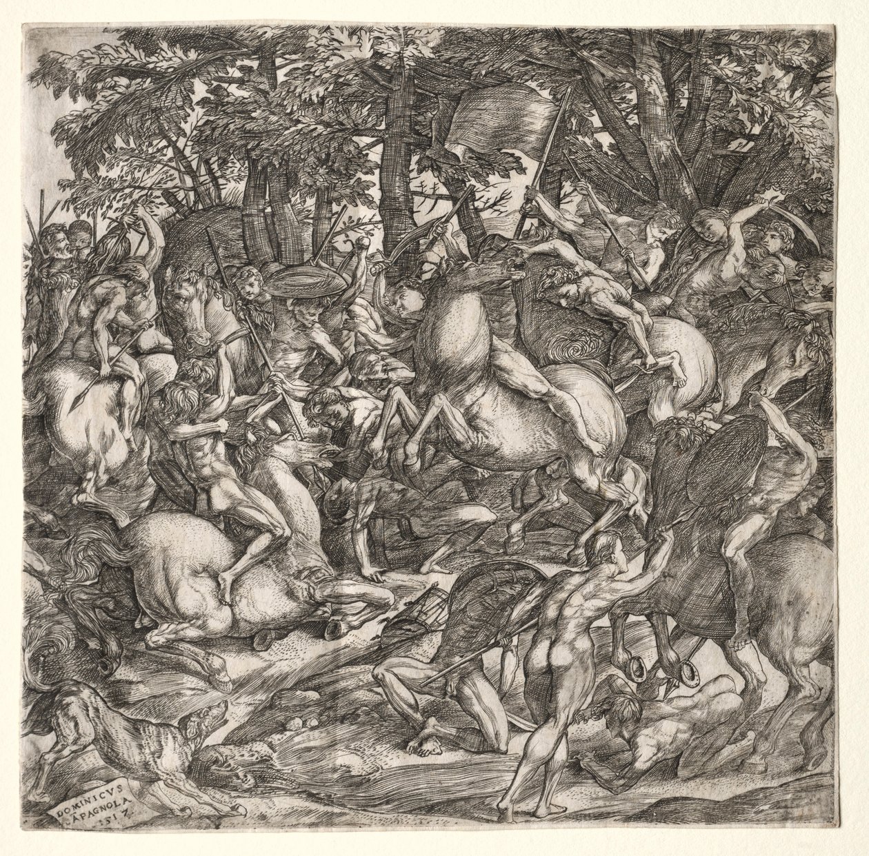 Bitwa nagich ludzi, 1517. autorstwa Domenico Campagnola
