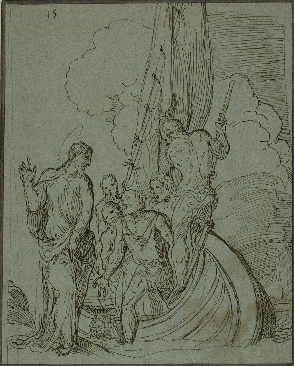 Chrystus idący po wodzie, Piotr podążający autorstwa Domenico Campagnola