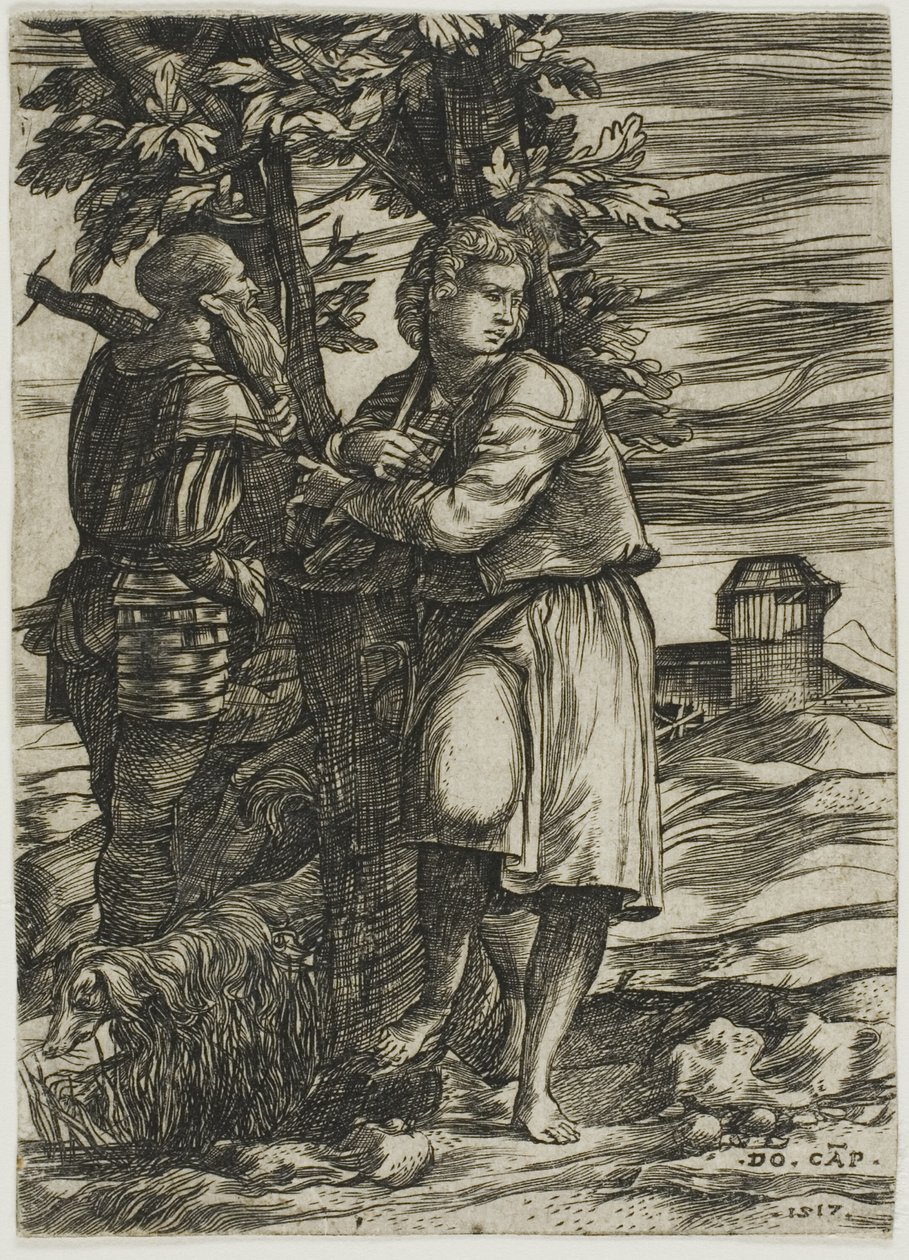Pasterz i Stary Wojownik autorstwa Domenico Campagnola