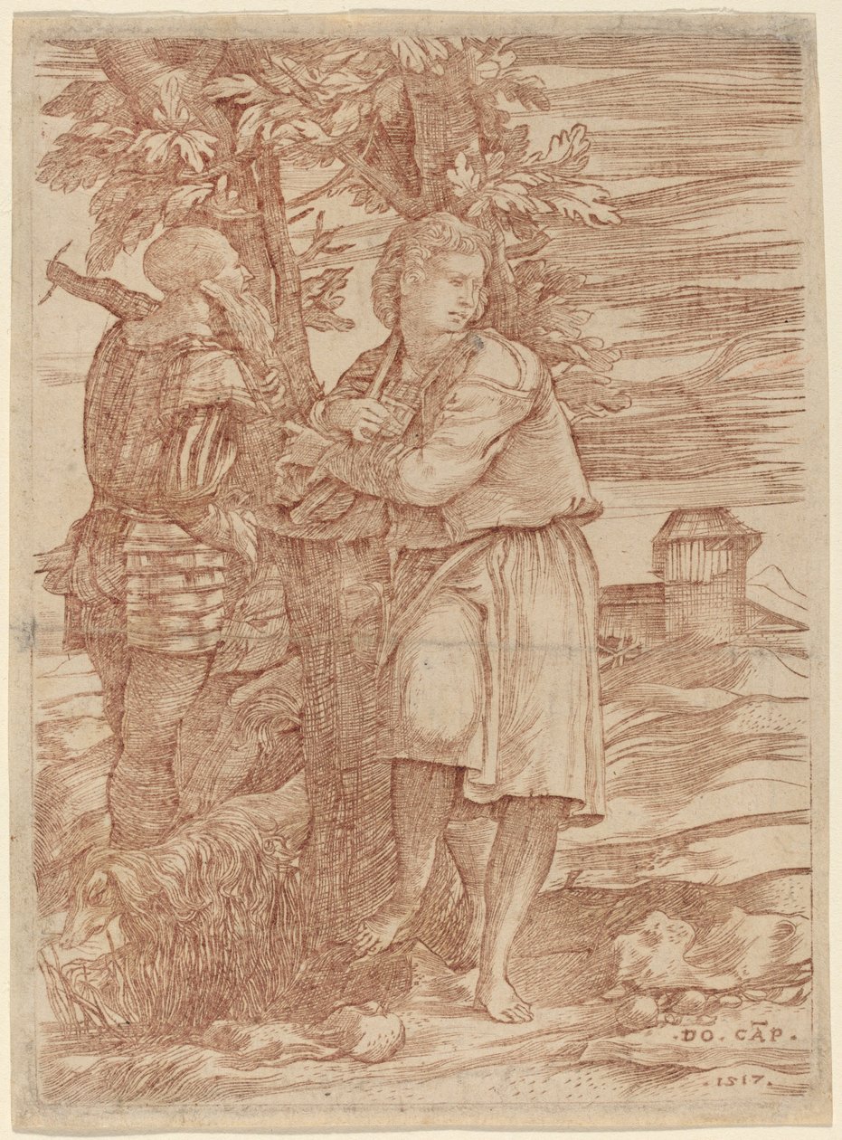 Pasterz i Stary Wojownik autorstwa Domenico Campagnola
