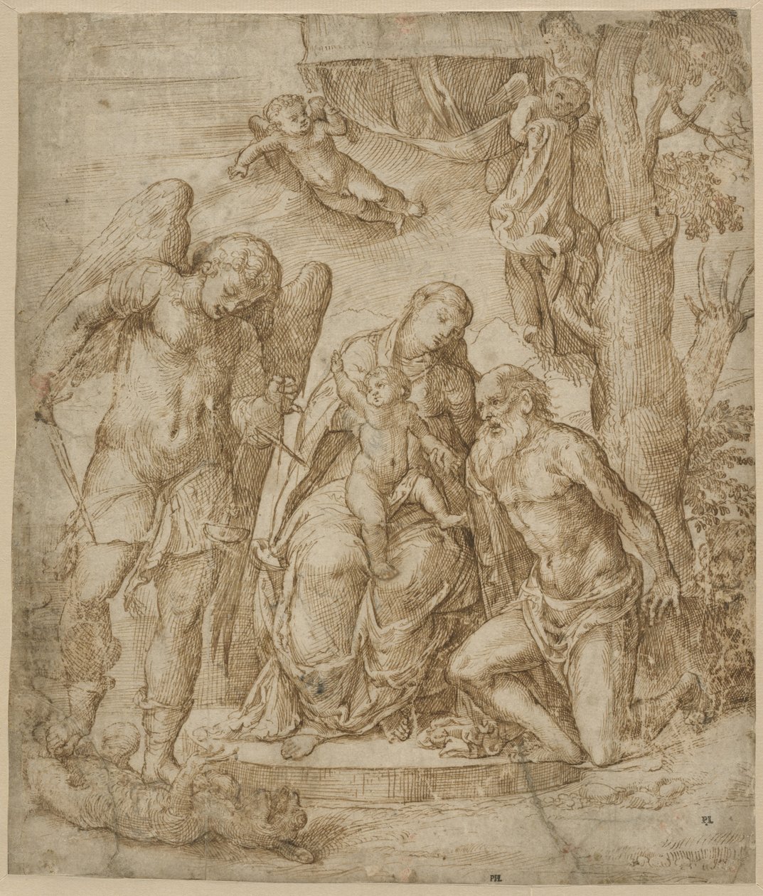 Dziewica i Dzieciątko ze świętymi Michałem i Hieronimem, ok. 1520-25 autorstwa Domenico Campagnola