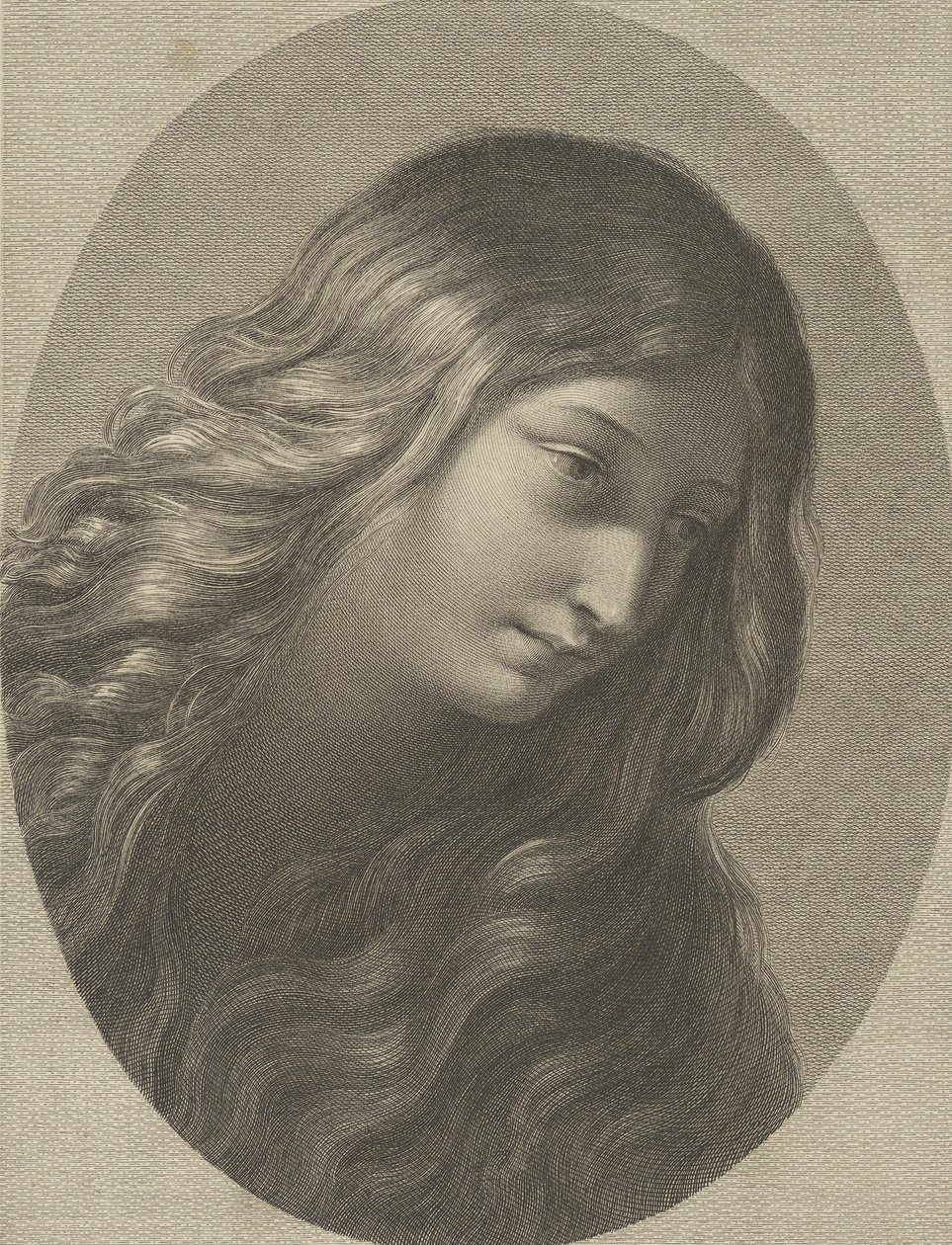 Głowa Marii Magdaleny spoglądająca w prawo, w owalnej ramie, za Ren..., ca. 1745-1803. autorstwa Domenico Cunego