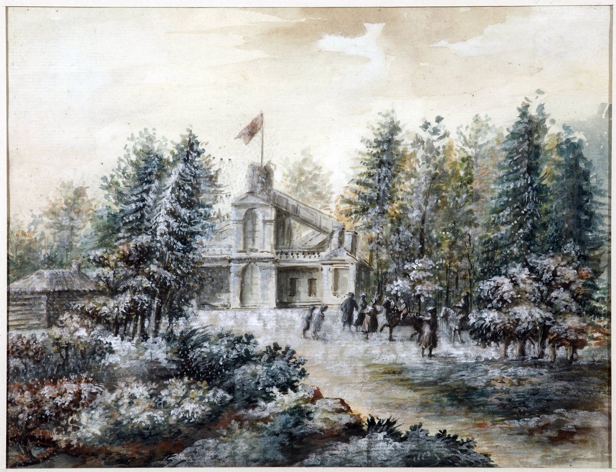 Pavillon de chasse Crack, dom Pavlovsk - Krak w Pawłowsku - Domenico Felice Lamoni (1745-1830). Akwarela i biały kolor na papierze, po 1778 r. Państwowe Muzeum Historii Sankt Petersburga autorstwa Domenico Felice Lamoni