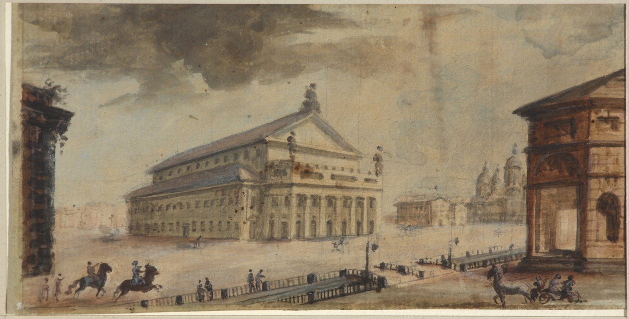 Petersburski Imperialny Teatr Bolszoj Kamenny - Domenico Felice Lamoni (1745-1830). Akwarela i biały kolor na papierze, przed 1783 r. Państwowe Muzeum Historii Sankt Petersburga autorstwa Domenico Felice Lamoni
