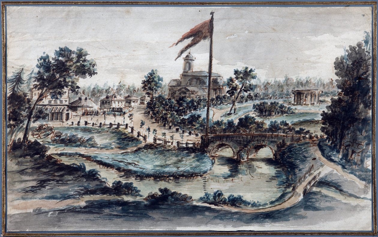 Widok na Park Pawłowski ze Szpitalem Św. Marii Magdaleny, ok.1783 (wc na papierze) autorstwa Domenico Felice Lamoni
