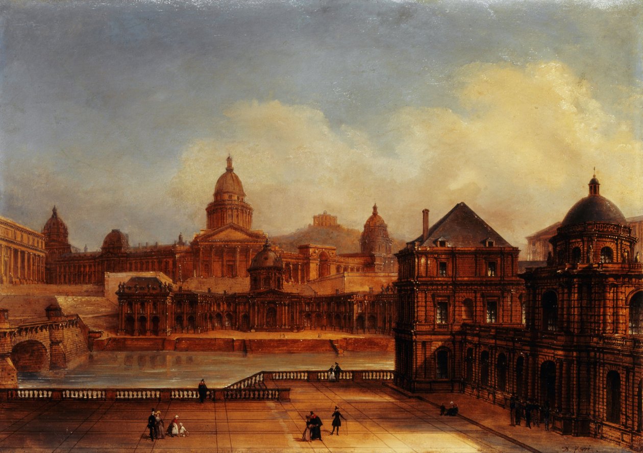 Złożony widok paryskich zabytków, ok. 1836 (olej na papierze na płótnie) autorstwa Domenico Ferri