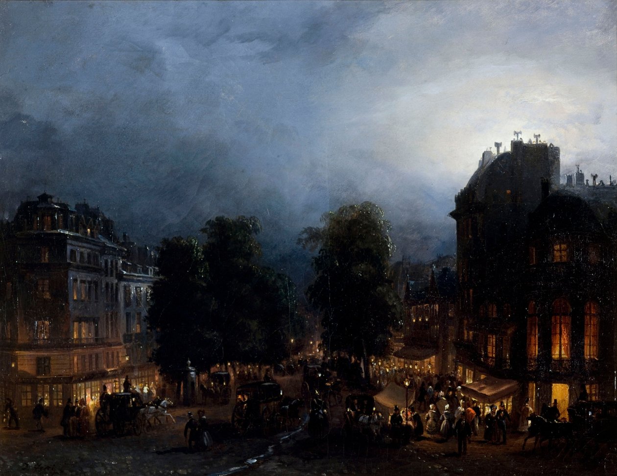Boulevard des italiens nocą (1835), autor: Domenico Ferri autorstwa Domenico Ferri