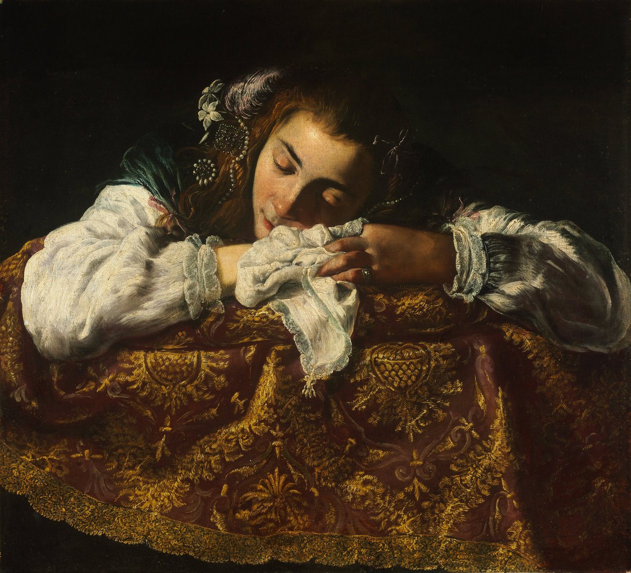 Śpiąca dziewczyna - Peinture de Domenico Fetti (1588 / 90-1623) - 1621-1622 - Olej na płótnie - 67,5x74 - Muzeum Szepmuveszeti, Budapeszt autorstwa Domenico Fetti or Feti