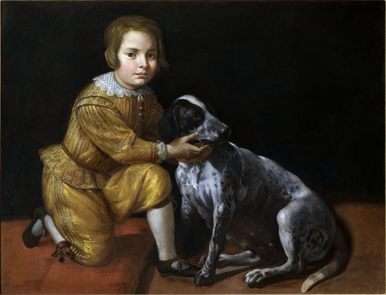 Portret chłopca z psem. autorstwa Domenico Fiasella