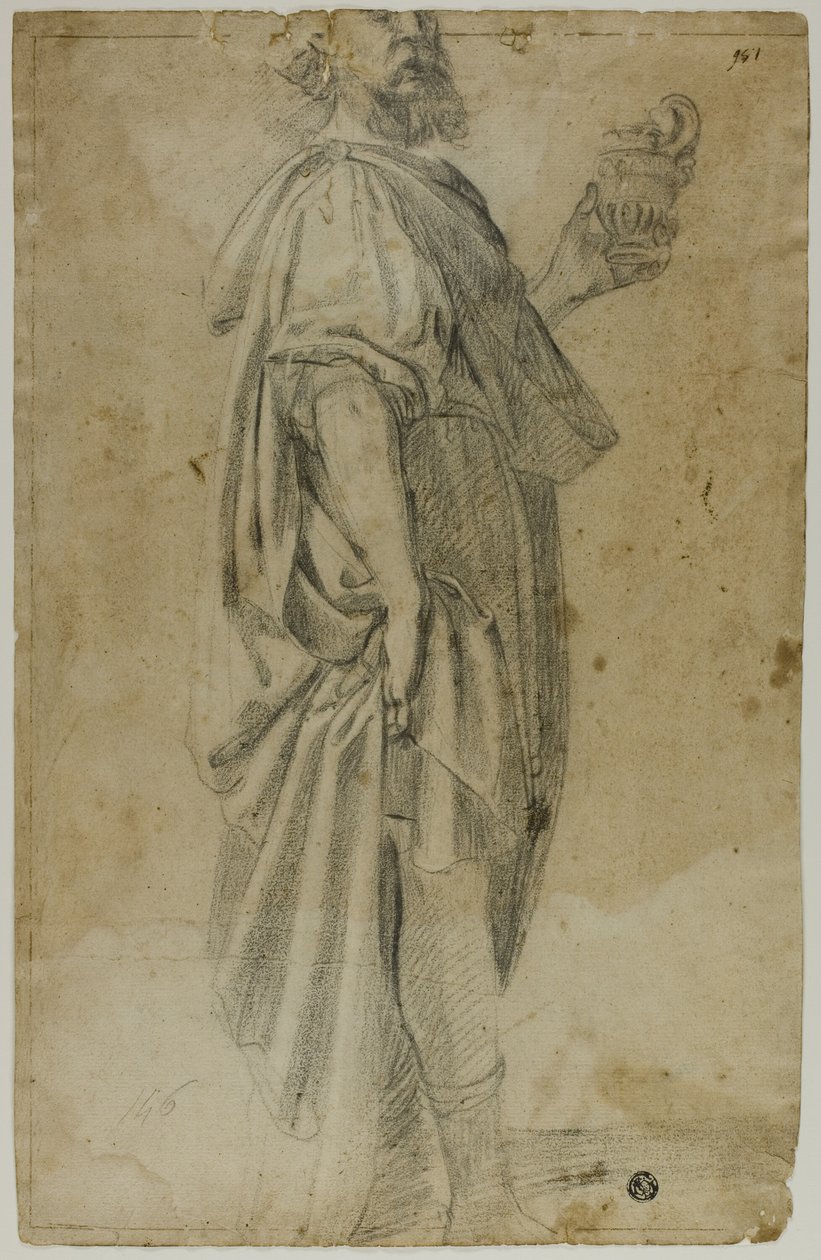 Mag stojący (recto); Szkic stajni i drzew (verso) autorstwa Domenico Fiasella