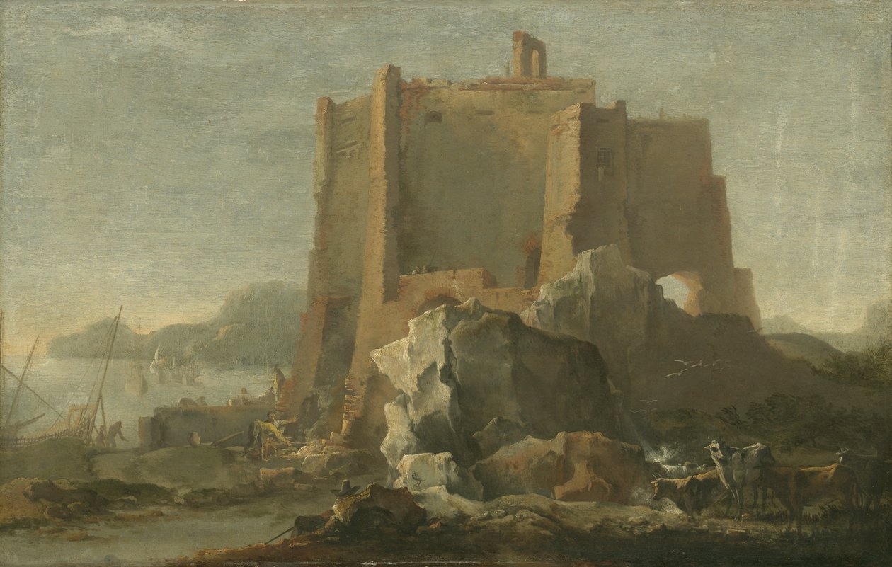 Krajobraz ze skałą i fortecą, ok. 1640-50 autorstwa Domenico Gargiulo