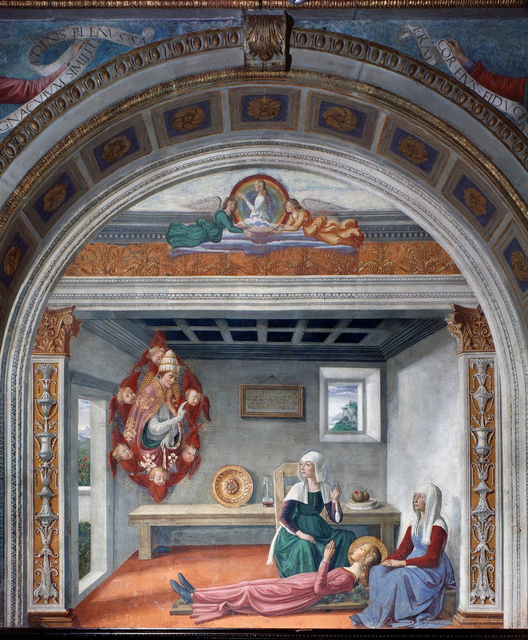 Zapowiedź śmierci św. Fina przez św. Grzegorza Wielkiego - Fresco autorstwa Domenico Ghirlandaio