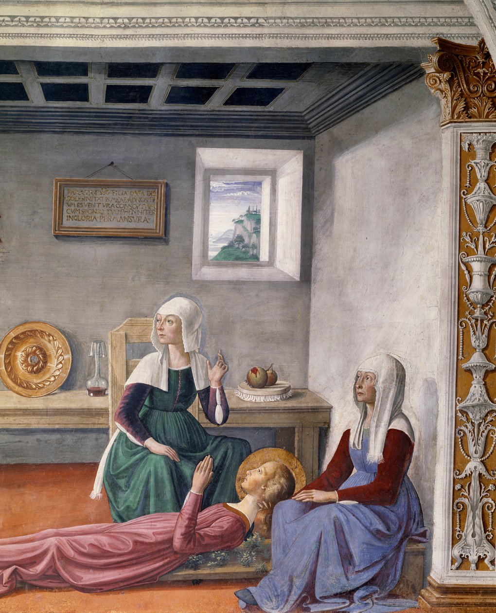 Zapowiedź śmierci św. Fina przez św. Grzegorza Wielkiego, detal (fresk autorstwa Domenico Ghirlandaio