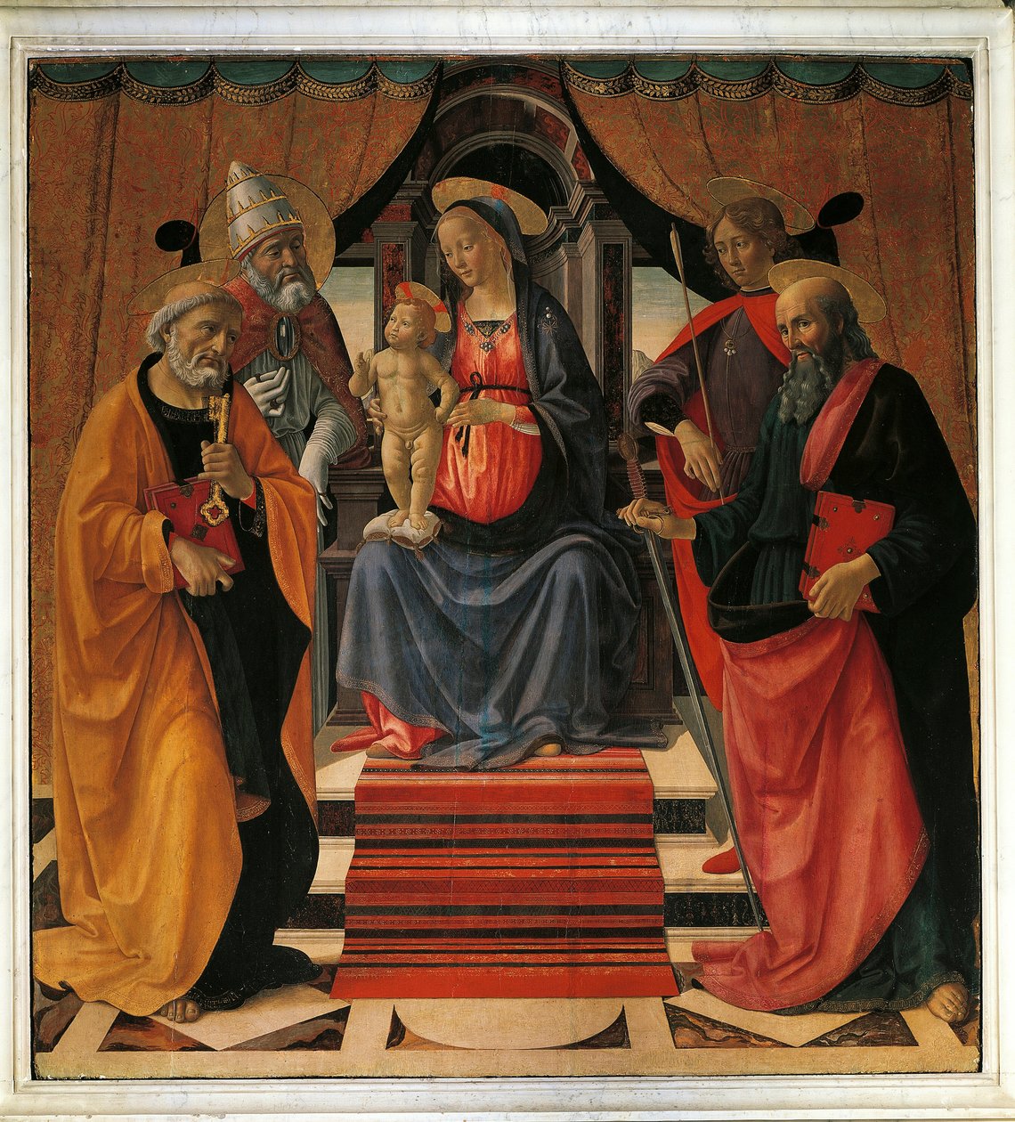 Święta rozmowa. Matka Boska i Jezus Chrystus w otoczeniu św. Piotra, św. Pawła, św. Sebastiana i papieża św. Klemensa (obraz autorstwa Domenico Ghirlandaio