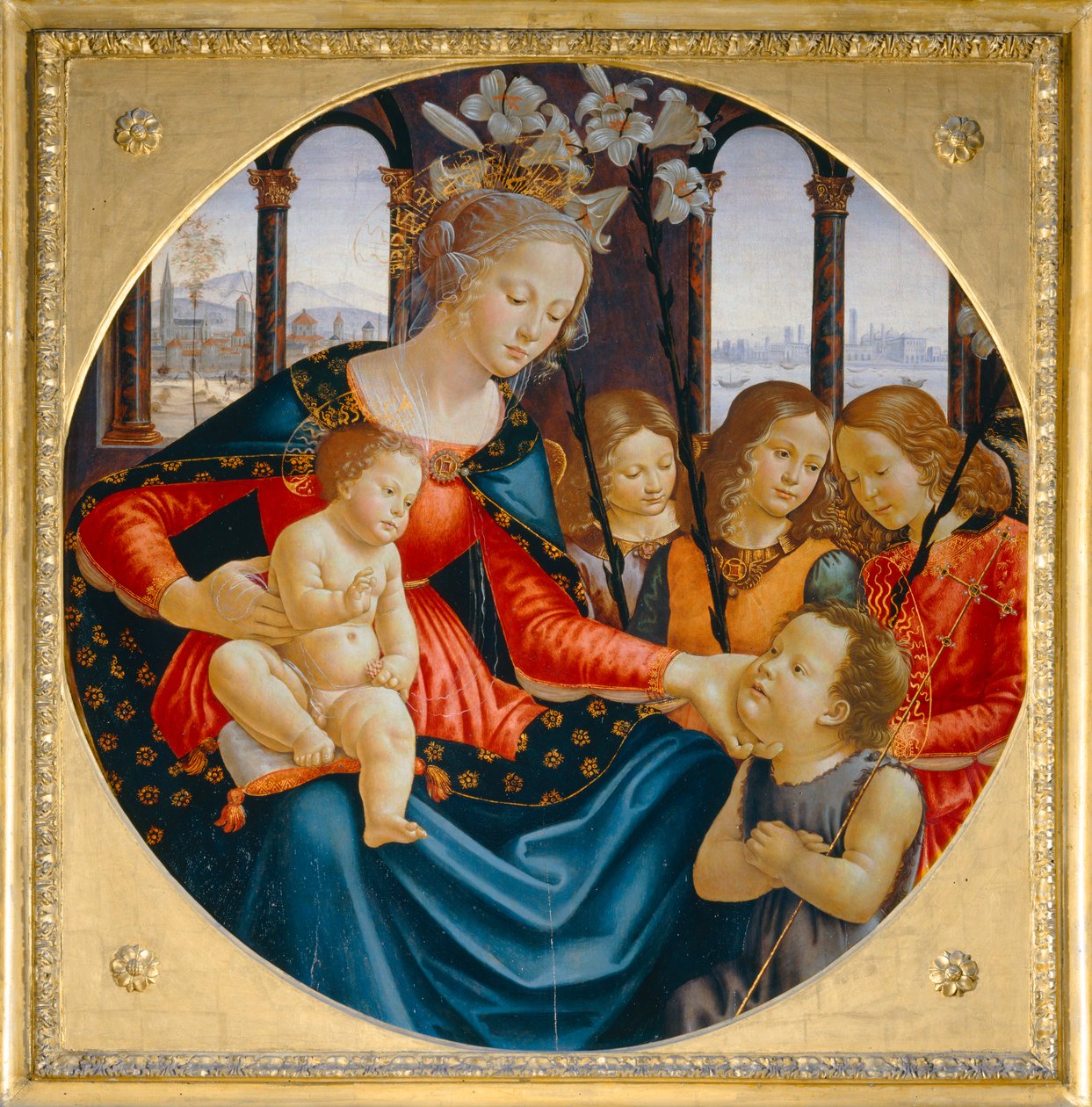 Dziewica z Dzieciątkiem z małym Janem Chrzcicielem i trzema aniołami ... autorstwa Domenico Ghirlandaio