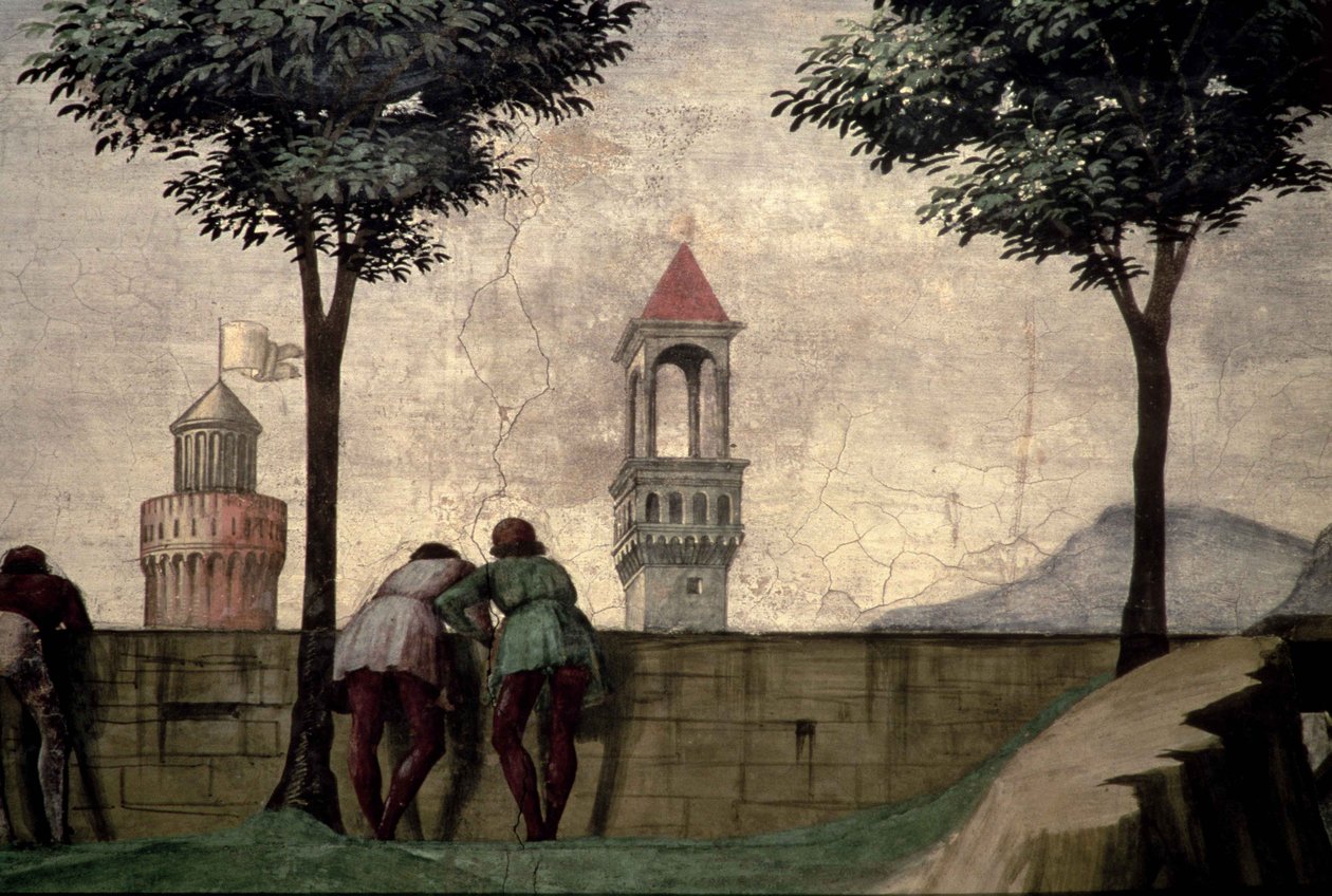 Mężczyźni patrzący przez mur, z Nawiedzenia autorstwa Domenico Ghirlandaio