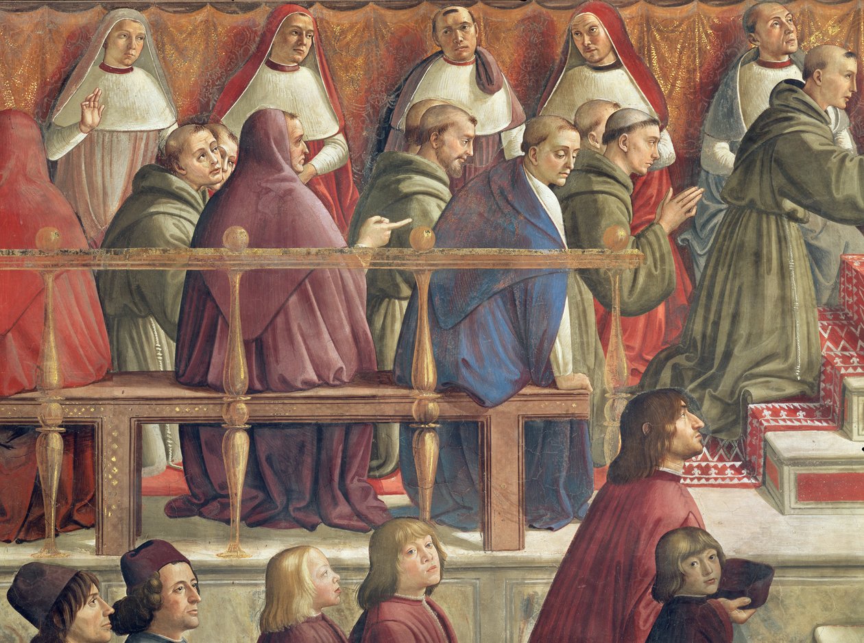 Zatwierdzenie Orderu przez papieża Honoriusza III, scena z życia św. Franciszka z Asyżu (detal z 85235) autorstwa Domenico Ghirlandaio