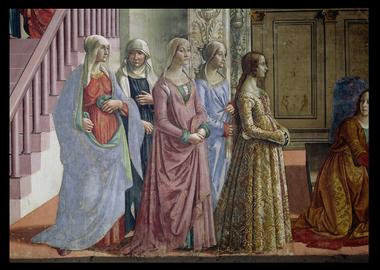 Narodziny Marii, detal kobiet, 1490 detal fresku z 60456 autorstwa Domenico Ghirlandaio