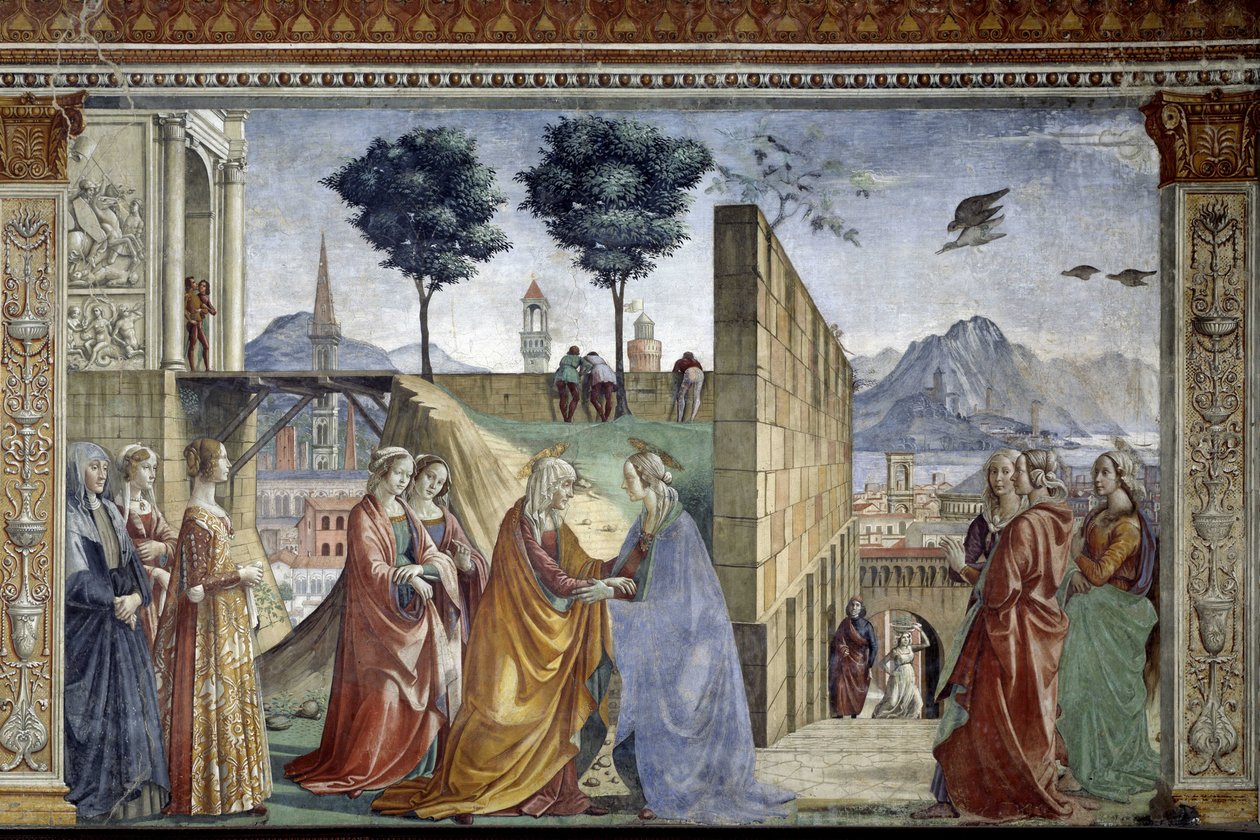 Historia świętego Jana Chrzciciela: Nawiedzenie. Fresk autorstwa Domenico Ghirlandaio (1449-1494) autorstwa Domenico Ghirlandaio