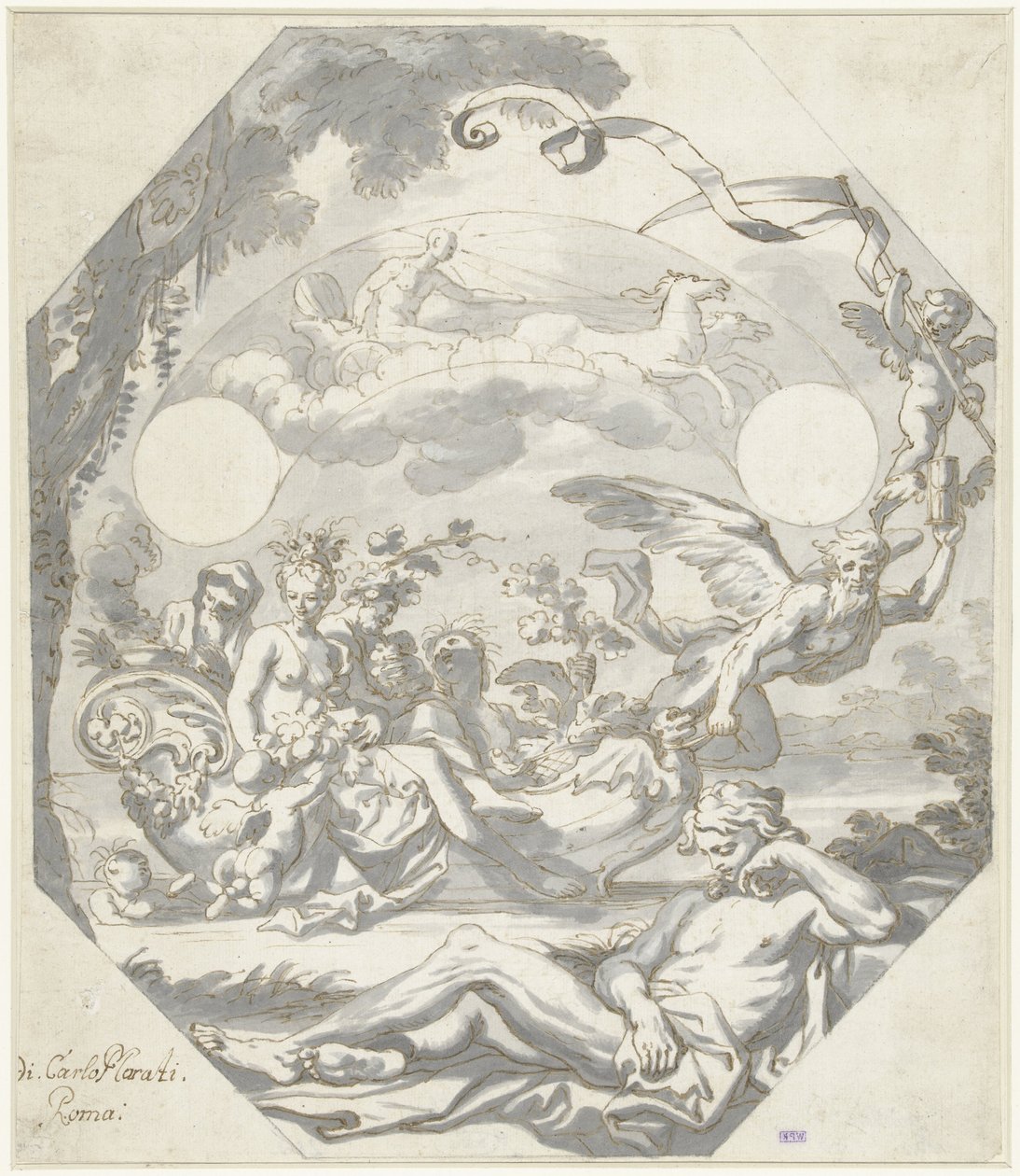 Projekt tarczy z mitologiczną alegorią autorstwa Domenico I Piola (attributed to)