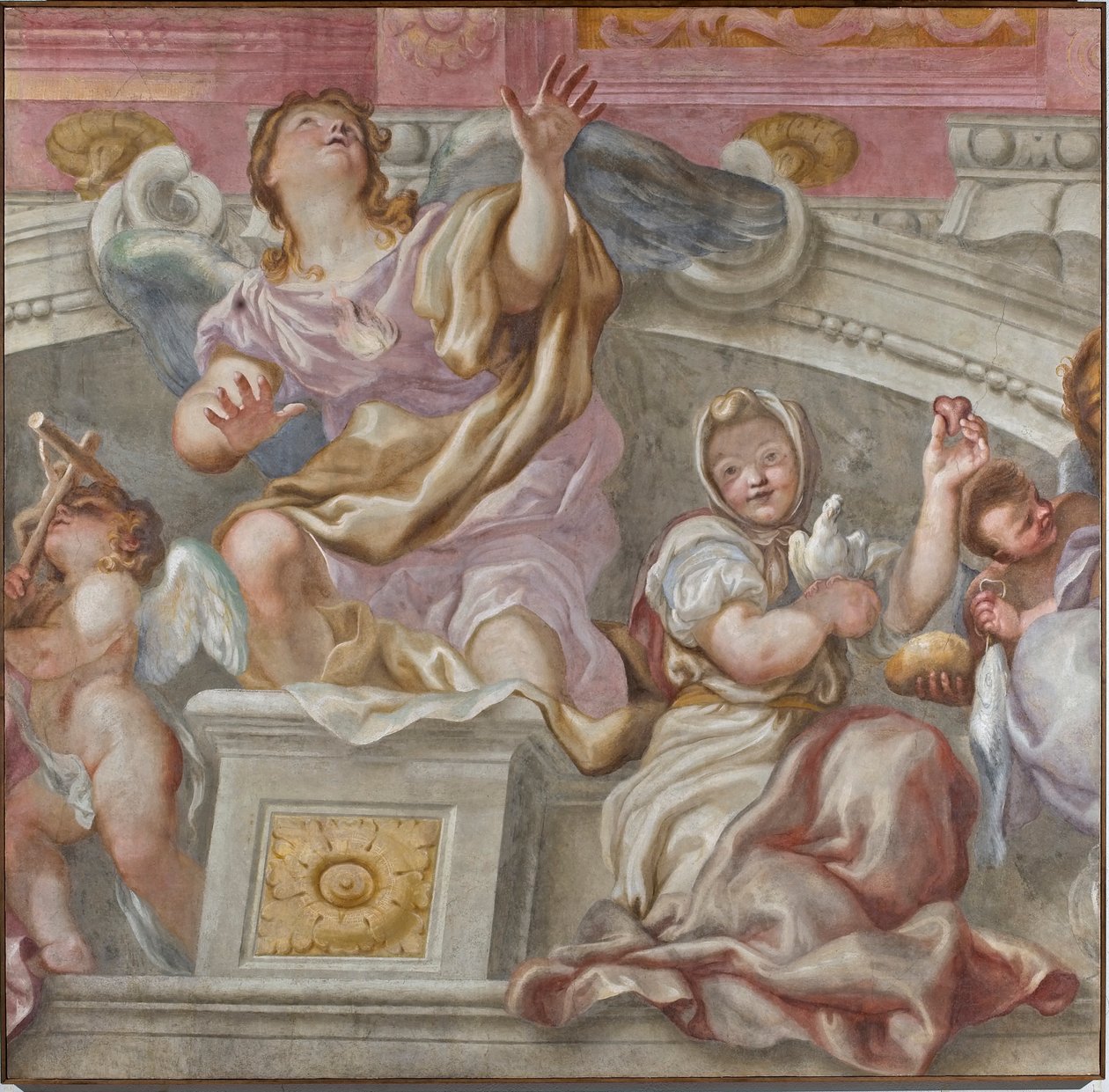 Grupa Virtu: Wiara, Pragnienie Boga, Szczerość, Carita, 1683-84 autorstwa Domenico I Piola