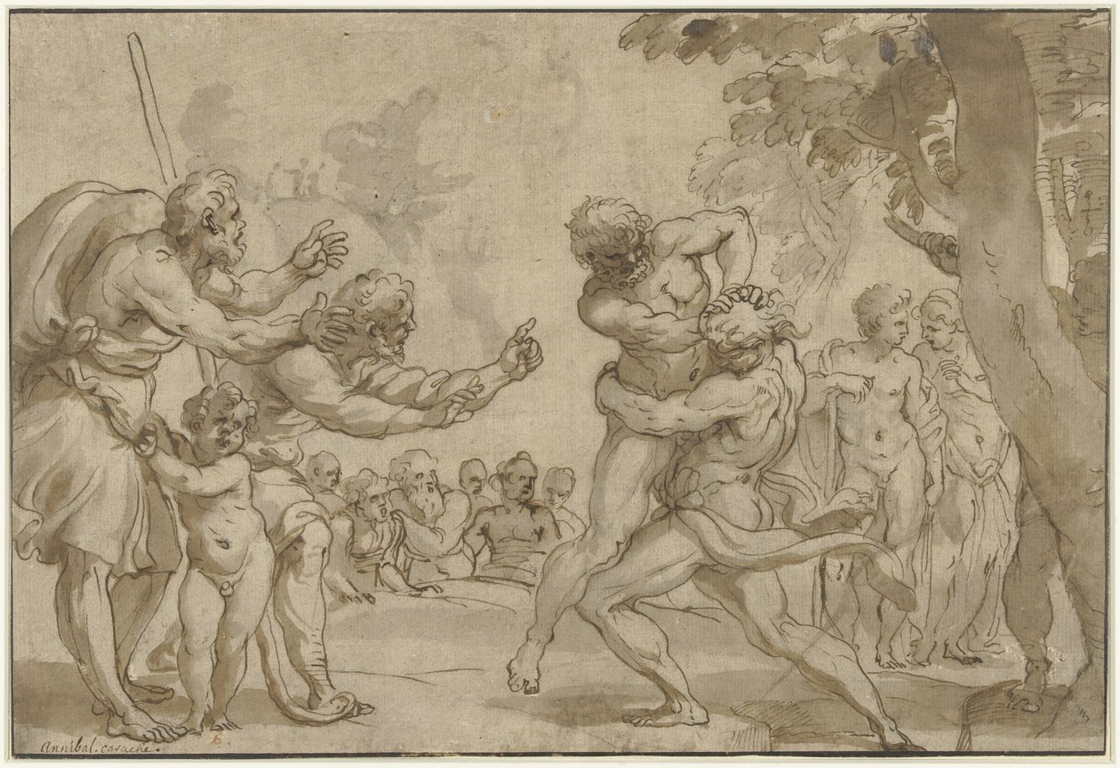 Herkules w Antaeus autorstwa Domenico I Piola