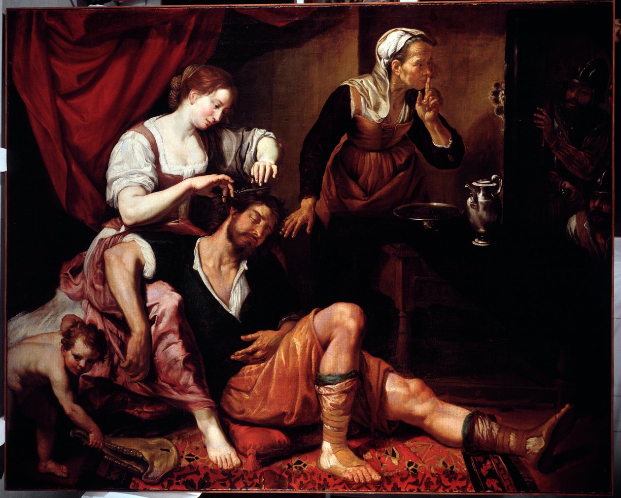 Samson i Dalila (Samson i Delilah) Obraz Domenico Fiaselli dit il Sarzana (1589-1669) Geny z XVII wieku, Musei di Strada Nuova (dawniej Palazzo Bianco) autorstwa Domenico Il Sarzana Fiasella