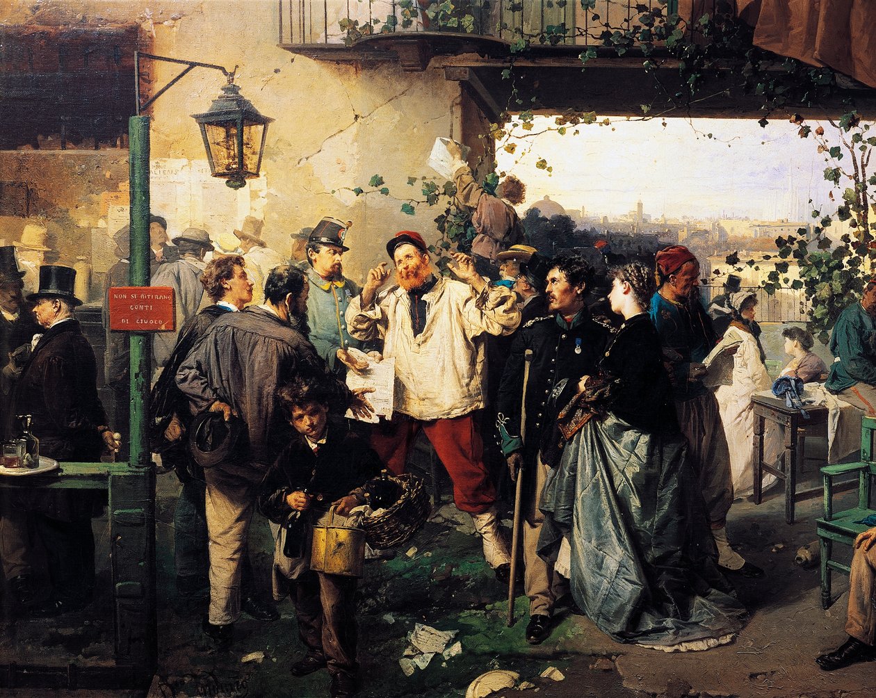 Wiadomość o pokoju Villafranca, fragment obrazu Domenico Induno (1815-1878) autorstwa Domenico Induno