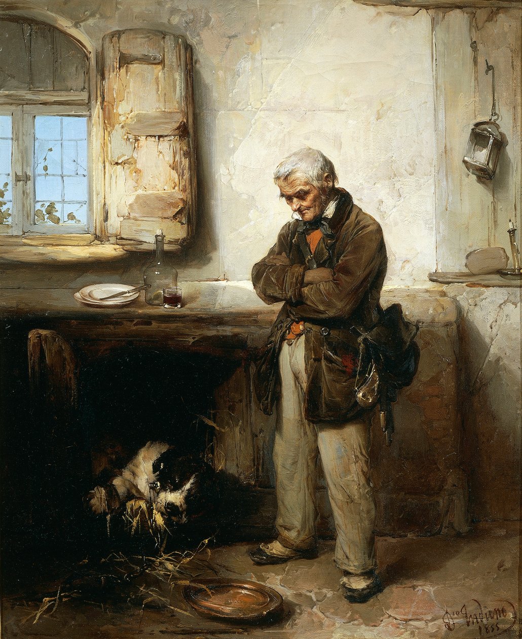 Stary człowiek i pies, ok. 1855, autorstwa Domenico Induno (1815-1878), olej na płótnie, 45x54 cm autorstwa Domenico Induno