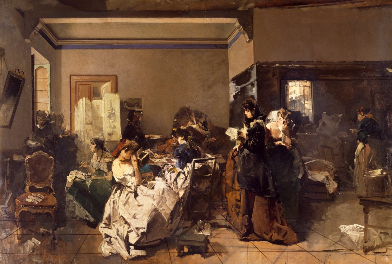 Szkoła dla szwaczek , autorstwa Domenico Induno (1815-1878), olej na płótnie autorstwa Domenico Induno