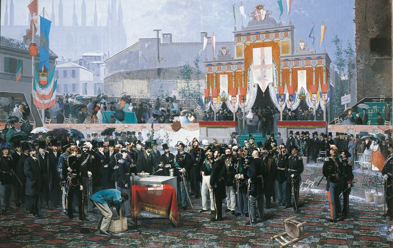 Wmurowanie kamienia węgielnego pod Galerię Vittorio Emanuele w Mediolanie, autorstwa Domenico Induno autorstwa Domenico Induno