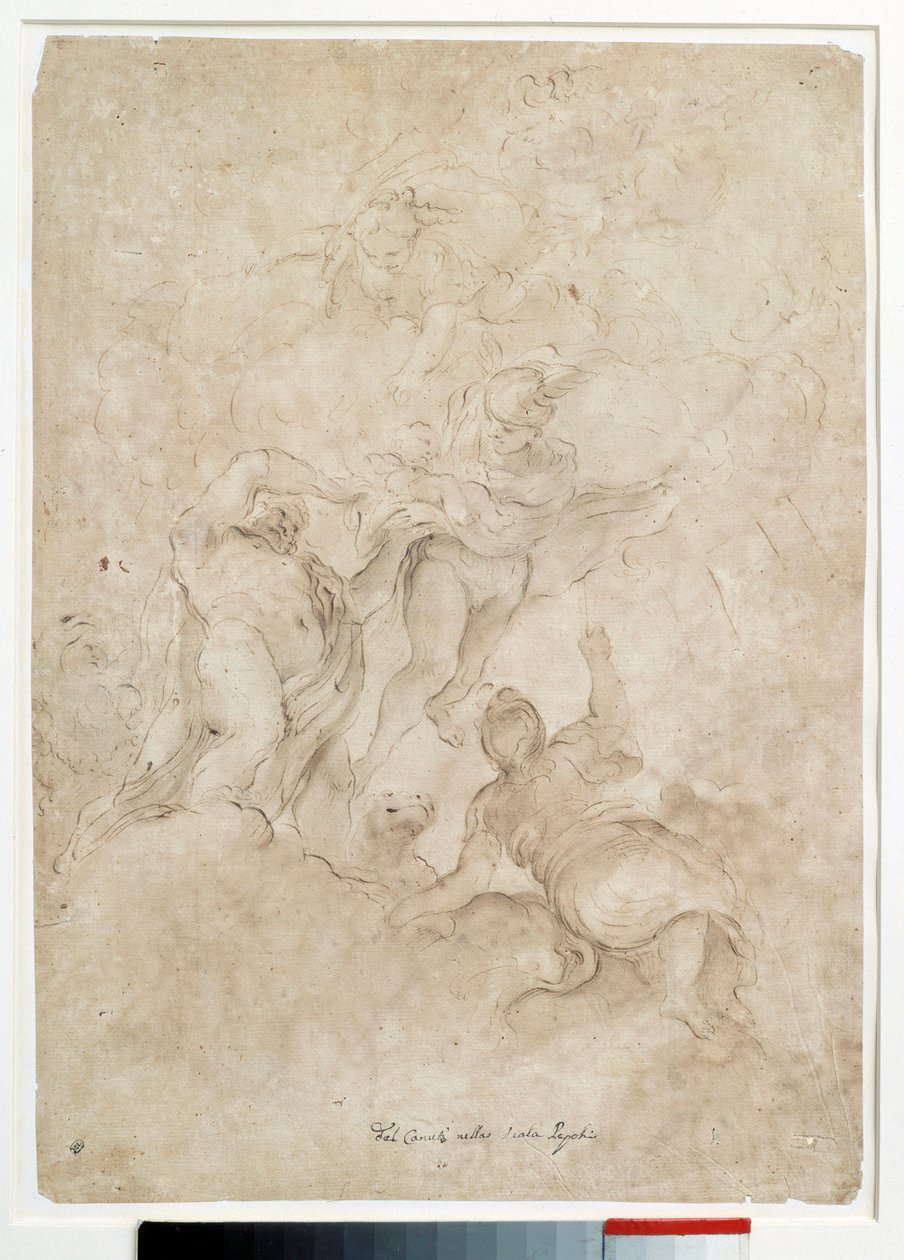 Jupiter powierza Bacchusowi Mercure Drawing z brązową plamą i krwią autorstwa Domenico Canuti (1620-1684) Paryż. Muzeum w Luwrze autorstwa Domenico Maria Canuti