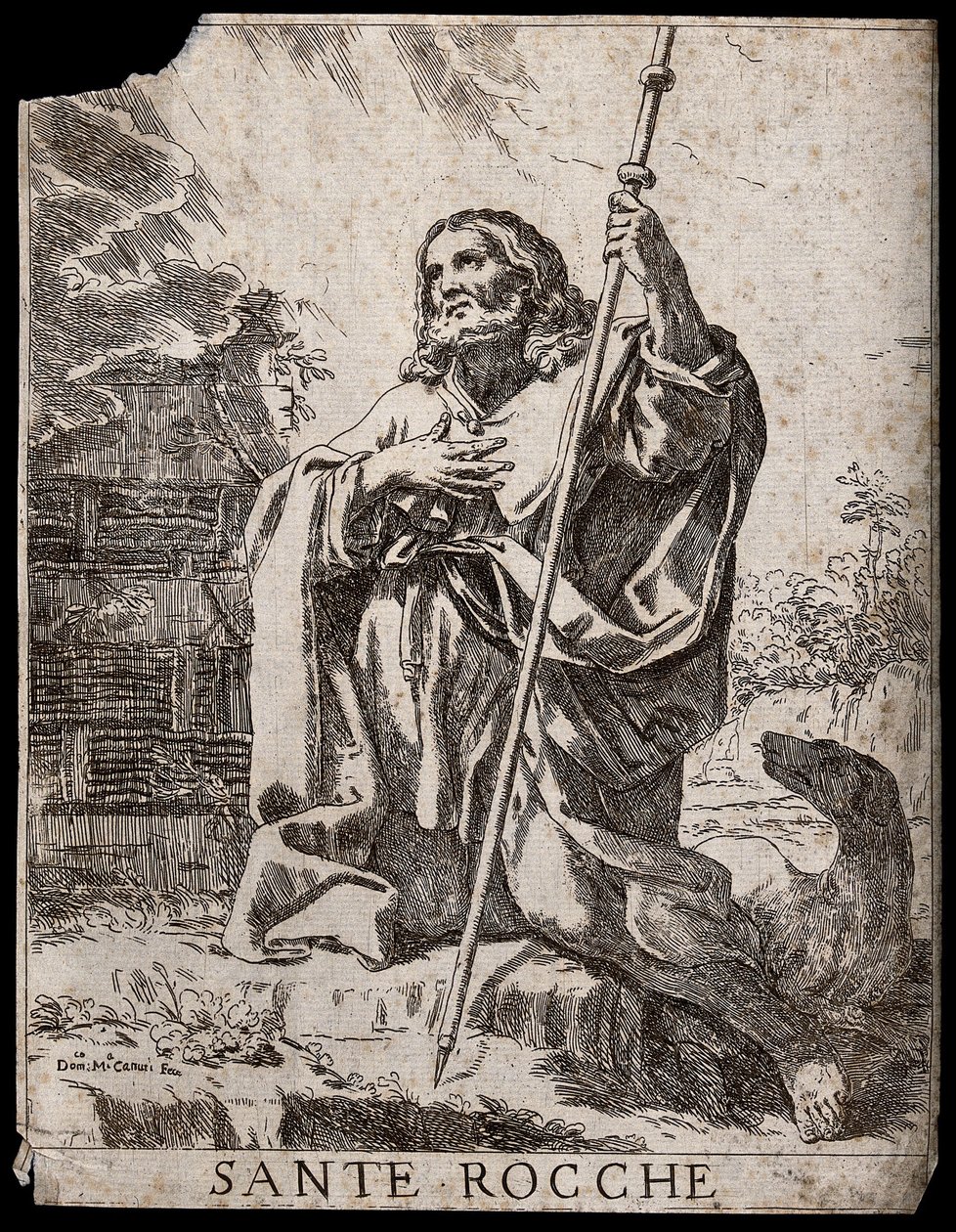 Święty Roch. Akwaforta D. M. Canutiego. autorstwa Domenico Maria Canuti
