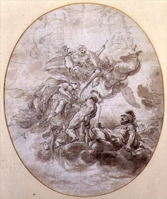 Apoteoza Herkulesa, projekt fresku na suficie dla Palazzo Pepoli w Bolonii (pranie piórem i atramentem oraz sepia na papierze) autorstwa Domenico Maria Canuti