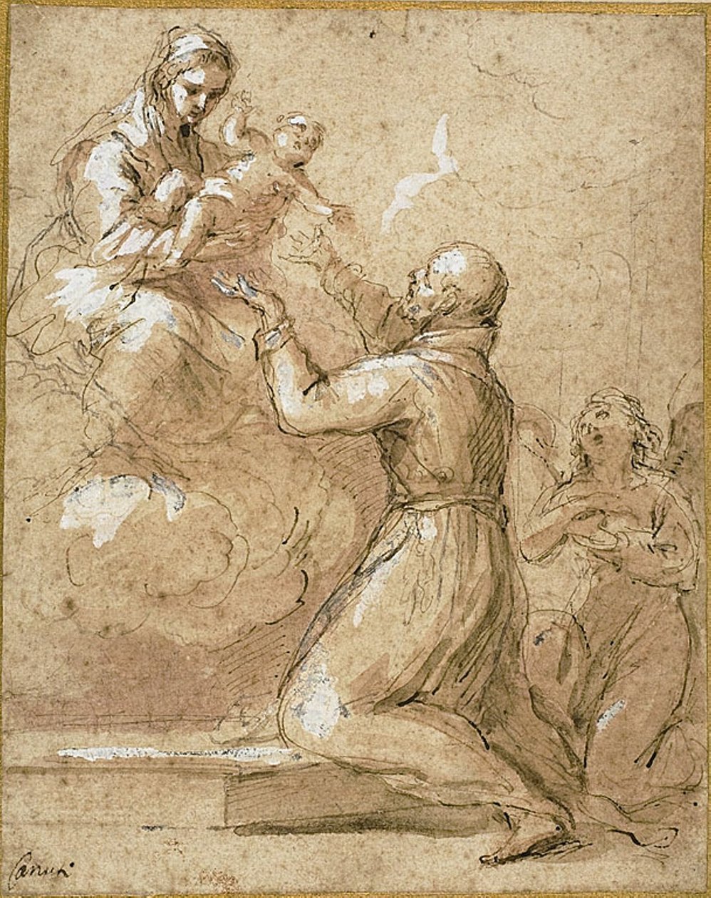 Dziewica z Dzieciątkiem ukazująca się św. Kajetanowi z Thiene autorstwa Domenico Maria Canuti