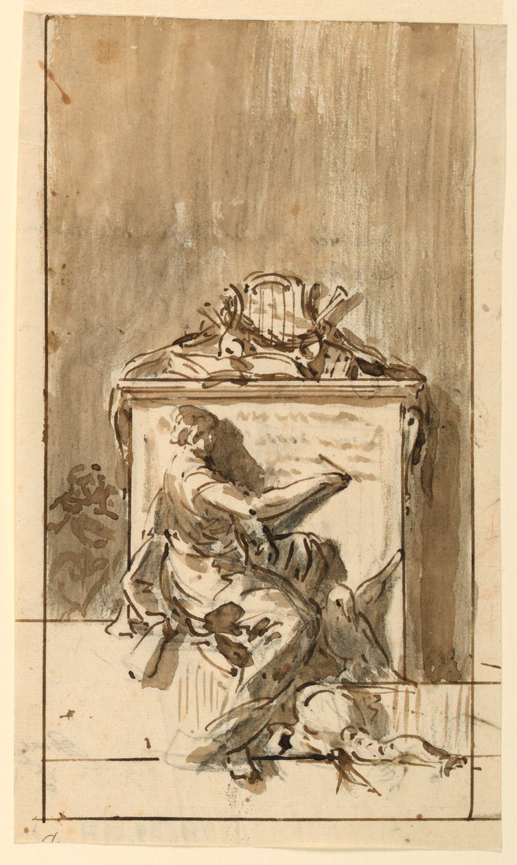 Rysunek, szkic pomnika do przymocowania do ściany, ok. 1800 r. autorstwa Domenico Mondo