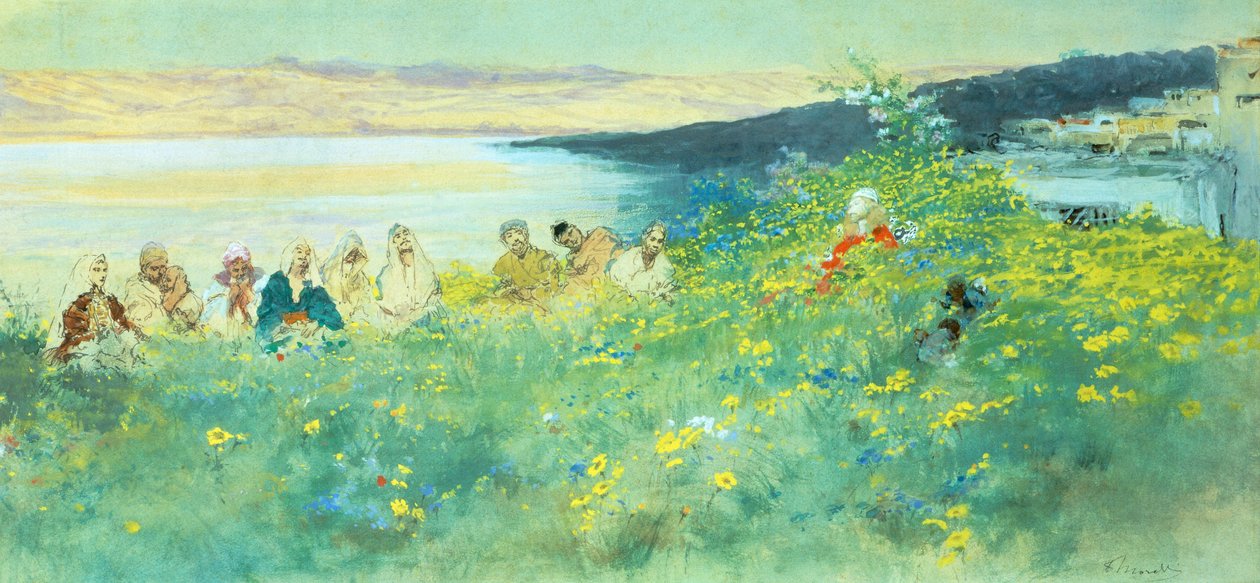 Dobra nowina, Domenico Morelli (1826-1901), gwasz na papierze, 33x69 cm autorstwa Domenico Morelli