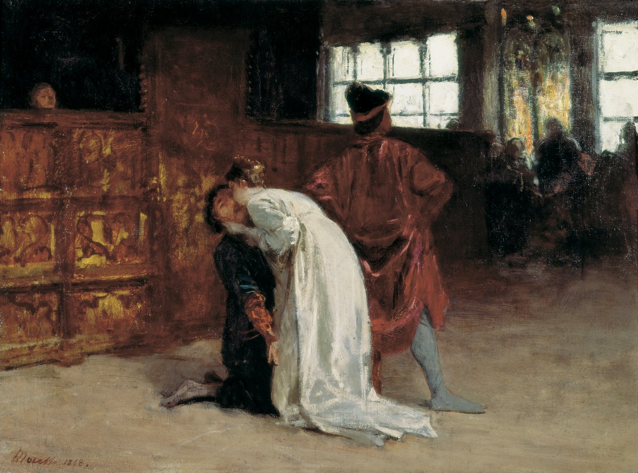 "Pocałunek" Obraz Domenico Morelli (1826-1901) 1868 Neapol, Muzeum Narodowe Capodimonte autorstwa Domenico Morelli