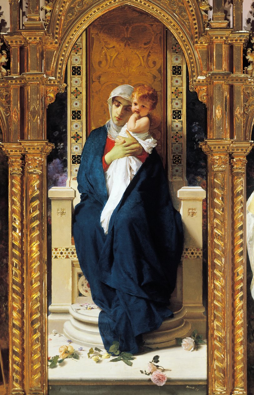 Tryptyk Madonny Róż, autorstwa Domenico Morelli (1823-1901), Detal, kaplica św. Augustyna, zamek Corigliano Calabro, Kalabria, Włochy autorstwa Domenico Morelli