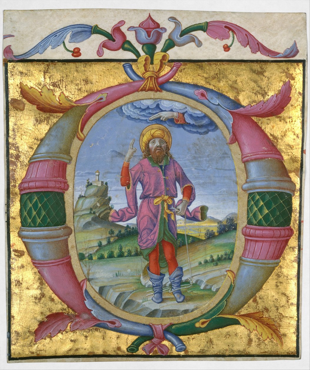 Dawid ze stopą w pętli w inicjale O, ca. 1500. autorstwa Domenico Morone
